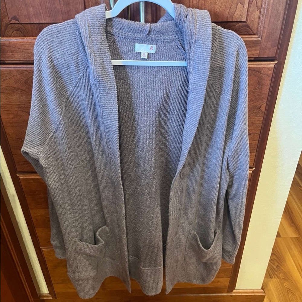 SO greyish purple hooded Women's Cozy Gray Cardigan XL NWT